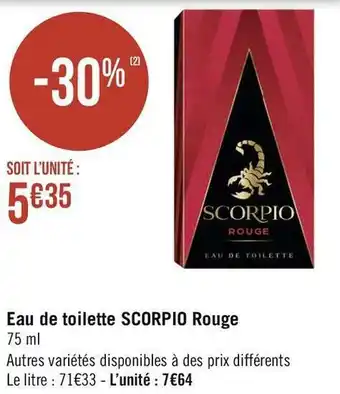 Géant Casino Scorpio eau de toilette rouge offre