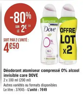 Géant Casino Dove déodorant atomiseur compressé 0% alcool invisible care offre