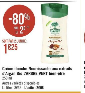 Géant Casino L’arbre vert crème douche nourrissante aux extraits d’argan bio bien-être offre