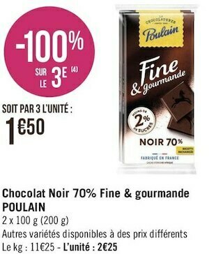 Géant Casino Poulain chocolat noir 70% fine & gourmande offre