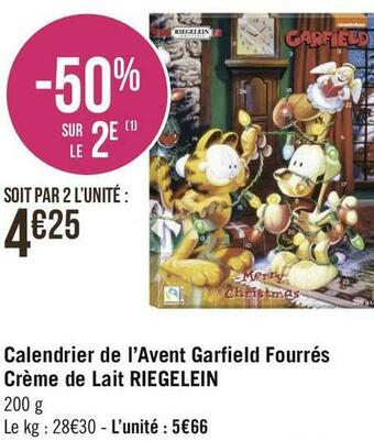 Riegelein calendrier de l’avent garfield fourrés crème de lait