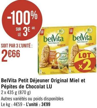 Géant Casino Lu belvita petit déjeuner original miel et pépites de chocolat offre