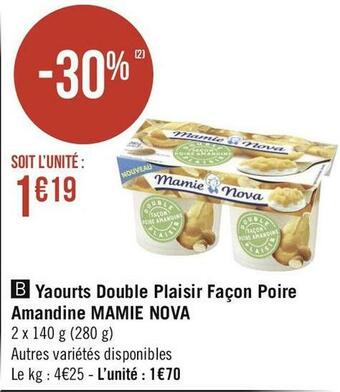 Géant Casino Mamie nova yaourts double plaisir façon poire amandine offre