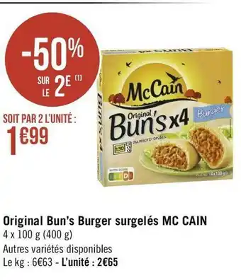 Géant Casino Mc cain original bun’s burger surgelés offre