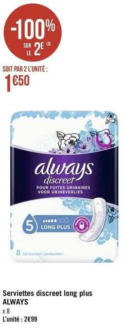 Géant Casino Always serviettes discreet long plus offre