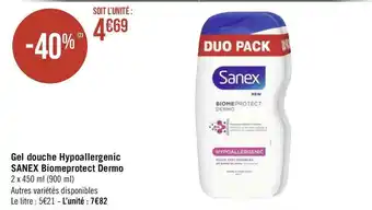 Géant Casino Sanex gel douche hypoallergenic biomeprotect dermo offre
