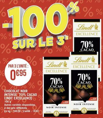 Géant Casino Lindt chocolat noir intense 70% cacao excellence offre