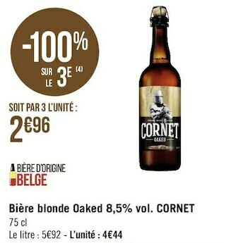 Géant Casino Cornet bière blonde oaked 8,5% vol. offre