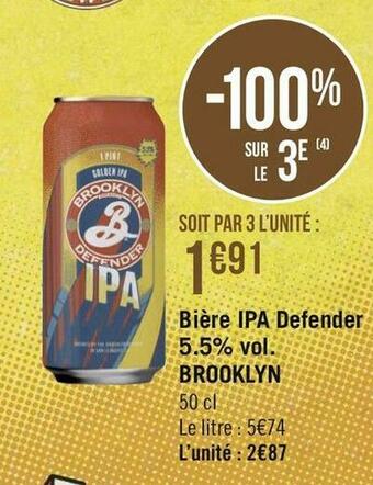 Géant Casino Brooklyn bière ipa defender 5.5% vol. offre