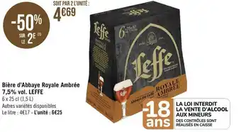 Géant Casino Leffe bière d’abbaye royale ambrée 7,5% vol. offre