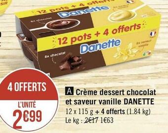 Danette crème dessert chocolat et saveur vanille
