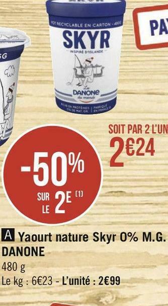 Géant Casino Danone yaourt nature skyr 0% m.g. offre