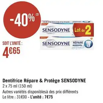 Géant Casino Sensodyne dentifrice répare & protège offre