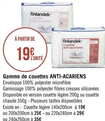 Finlandek gamme de couettes anti-acariens