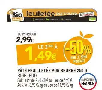naturéO Biobleud pâte feuilletée pur beurre offre