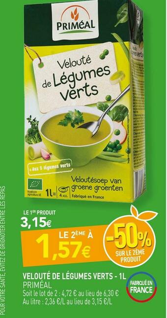 naturéO Priméal velouté de légumes verts offre