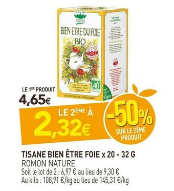 naturéO Romon nature tisane bien être foie x 20 offre
