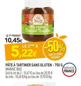 naturéO Mamie bio pâte à tartiner sans gluten offre
