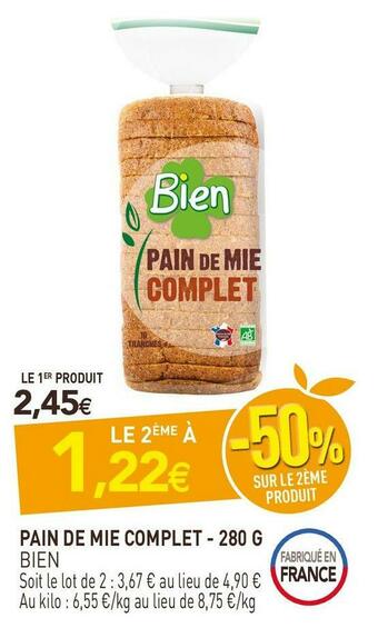 naturéO Bien pain de mie complet offre
