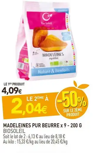 naturéO Biosoleil madeleines pur beurre x 9 offre