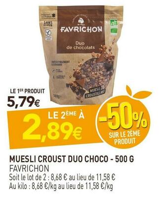 naturéO Favrichon muesli croust duo choco offre