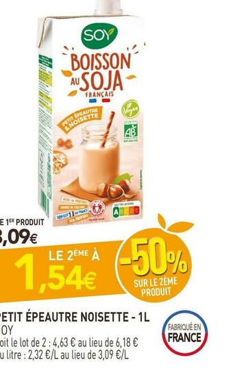 naturéO Soy petit épeautre noisette offre