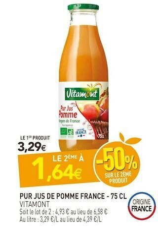 naturéO Vitamont pur jus de pomme france offre