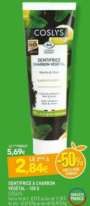 naturéO Coslys dentifrice à charbon végétal offre