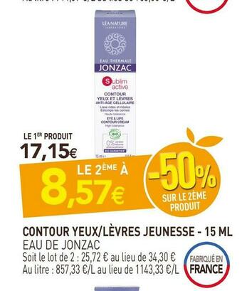 naturéO Eau de jonzac contour yeux/lèvres jeunesse offre