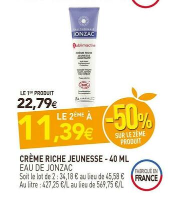 naturéO Eau de jonzac crème riche jeunesse offre