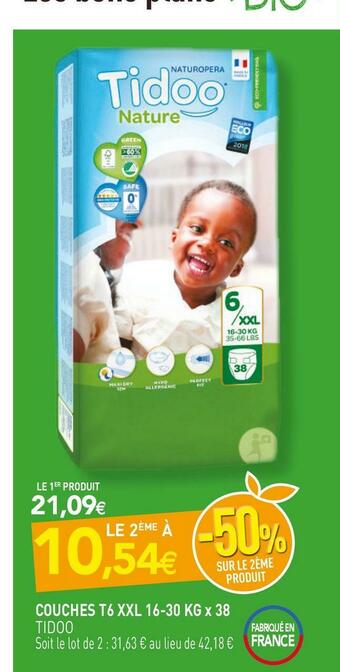 naturéO Tidoo couches t6 xxl 16-30 kg x 38 offre