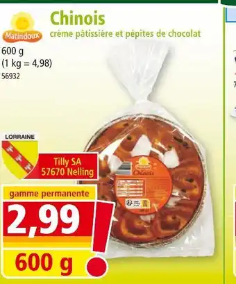 Norma Matindoux Chinois crème pâtissière et pépites de chocolat offre