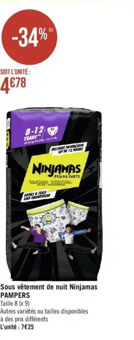 Casino Supermarchés Sous vêtement de nuit Ninjamas PAMPERS offre