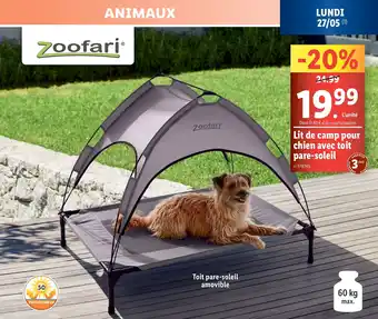 Lidl Lit de camp pour chien avec toit pare-soleil offre