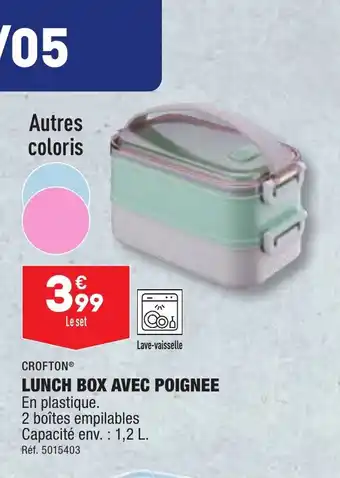 ALDI LUNCH BOX AVEC POIGNEE En plastique. offre