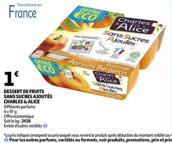 Auchan Charles & alice dessert de fruits sans sucres ajoutés offre