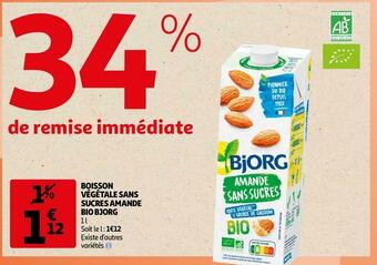 Auchan Bjorg boisson végétale sans sucres amande bio offre