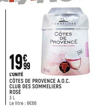 Spar Côtes de provence a.o.c. club des sommeliers rosé offre