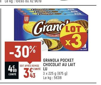Spar Lu granola pocket chocolat au lait offre