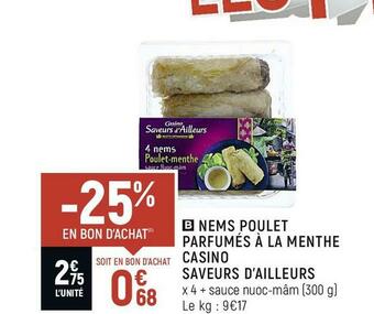 Spar Casino saveurs d’ailleurs nems poulet parfumés à la menthe offre