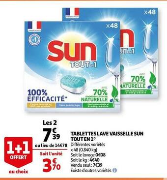 Auchan Sun tablettes lave vaisselle tout en 1* offre