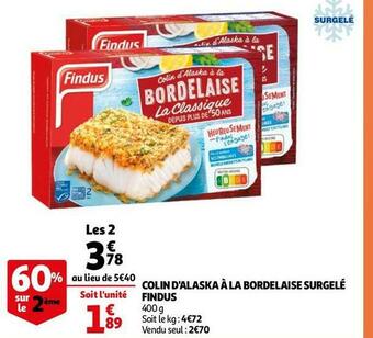 Auchan Findus colin d'alaska à la bordelaise surgelé offre