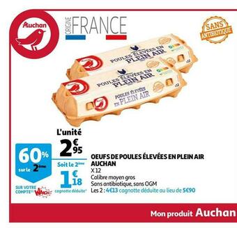 Auchan Auchan oeufs de poules élevées en plein air offre