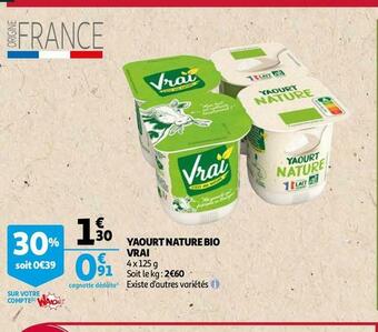 Auchan Vrai yaourt nature bio offre