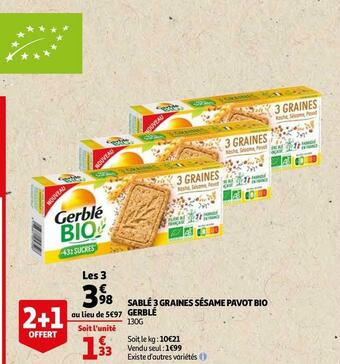 Auchan Gerblé sablé 3 graines sésame pavot bio offre