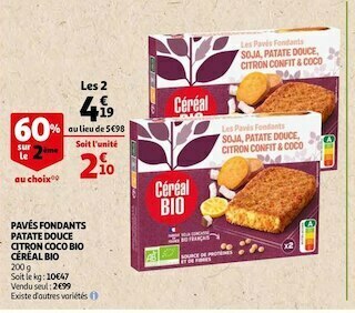 Céréal bio pavés fondants patate douce citron coco bio