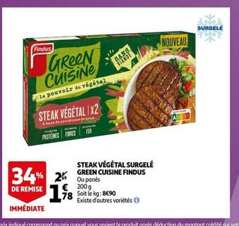 Auchan Findus steak végétal surgelé green cuisine offre