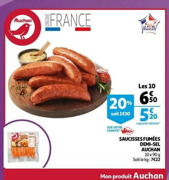 Auchan Auchan saucisses fumées demi-sel offre