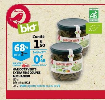 Auchan Auchan bio haricots verts extra fins coupés offre