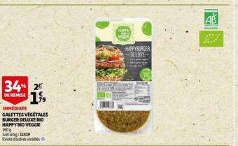 Auchan Galettes végétales burger deluxe bio happy bio veggie offre
